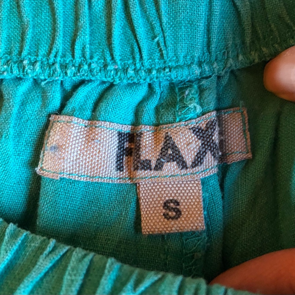 FLAX 100% Linen Pants Rainforest Green Cropped Capri Elastic Waist Size SMALL - Picture 3 of 10